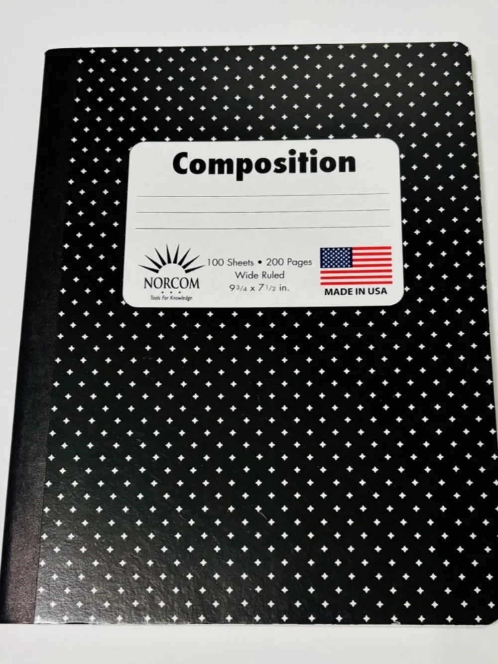 NEW Norcom Black and White Patterned Wide Ruled Composition Notebook 100 Pages